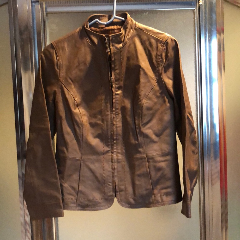 Coldwater Creek brown leather jacket size PXS Petite XS